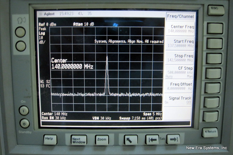Spectrum Analyzer showing the 140 MHz output
